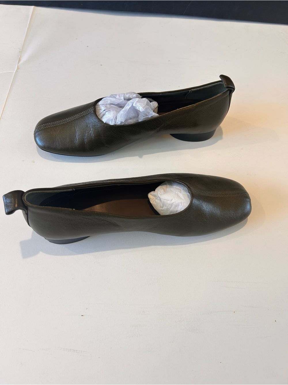 Zara Brown Green Square Toe Ballet Flats Minimalist Slip-On Shoes sz 39 8/ 8.5 - Picture 8 of 11